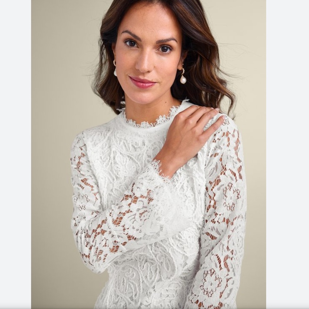 Soft Surroundings Lilith Floral Lace Overlay Eyelash Trim White Medium N… - Picture 3 of 4